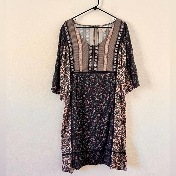 Bass Pro Shops Bob Timberlake Pink Blue Floral Lace Boho Tunic Rayon Dress XXL - Picture 1 of 15